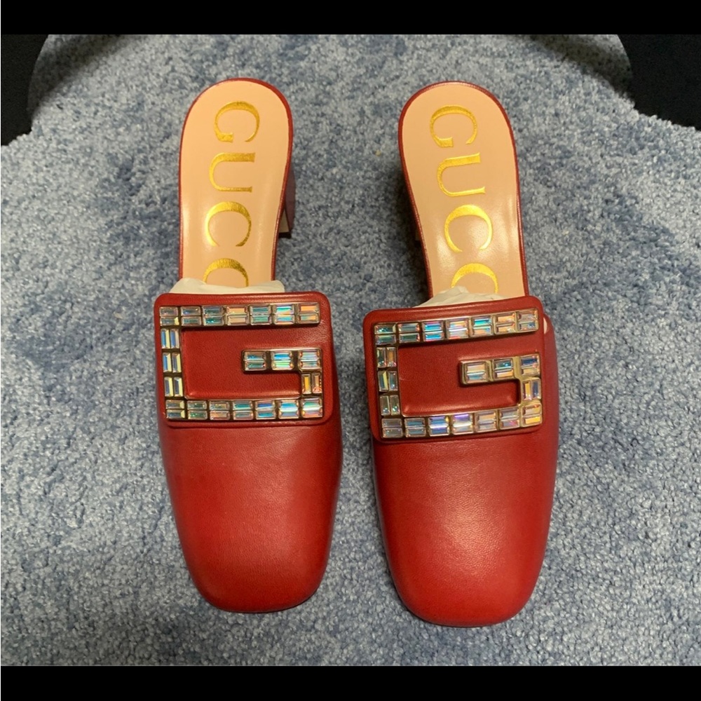 Gucci Madelyn Crystal G leather mules